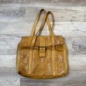 Vintage 90s Y2K Levenger Leather Tote Brown Buckle Shoulder Bag Classic